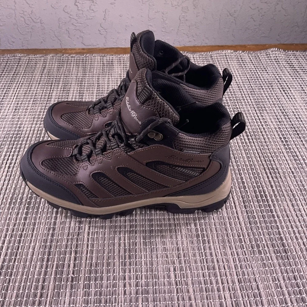 Eddie Bauer Graham Mens Hiking Boots Brown Black Leather Waterproof Size 9 M